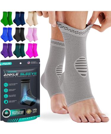 Modvel Foot & Ankle Brace Socks for Sprained Ankle Compression Sleeve - Ankle Support for Women & Men - Tendonitis & Arthritis Ankle Brace Sports Running Torn Ligaments & Women E Light Grey Large