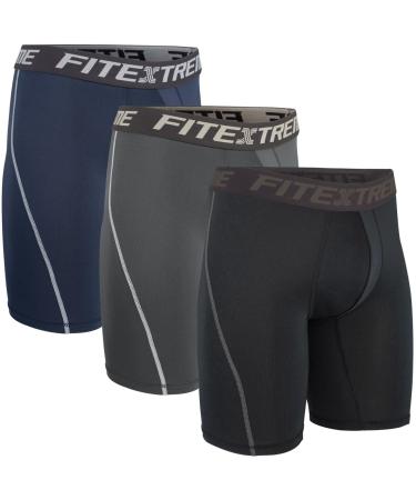 FITEXTREME Men's Compression Shorts 3 Pack, Cool Dry Mesh, Running Workout Athletic Small Short Mix