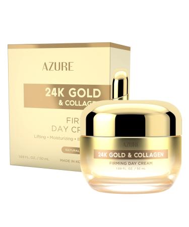 AZURE 24K Gold & Collagen Firming Day Cream - Illuminating & Lifting Moisturizing Cream with Hyaluronic Acid - Reduces Wrinkles & Fine Lines - Anti Aging & Toning - Skin Care Made in Korea - 50mL