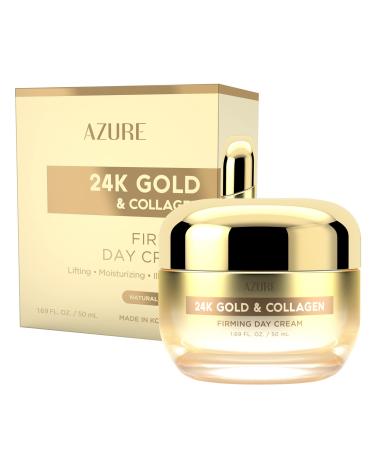 AZURE 24K Gold & Collagen Firming Day Cream - Illuminating & Lifting Moisturizing Cream with Hyaluronic Acid - Reduces Wrinkles & Fine Lines - Anti Aging & Toning - Skin Care Made in Korea - 50mL - Buy Online on GoSupps.com