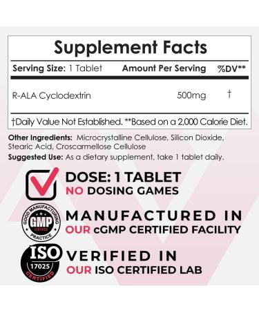 Buy Nootropics Depot R-ALA Cyclodextrin Complex Tablets | 500mg R-Alpha Lipoic Acid | 30 Count for Enhanced Cognitive Support | International Shipping Available - Buy Online on GoSupps.com
