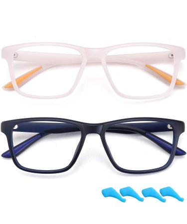 Kids Blue Light Blocking Glasses for Boys Girls Lightweight TR Computer Gaming Eyeglasses Frames Anti Eyestrain Dark Blue+light Pink