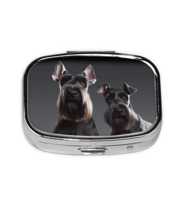 Cute Schnauzer Dog Printing 2 Compartment Small Pill Case Cute Small Pill Box Purse Pill Boxs Travel Pill Organizer for Pocket Purse and Travel Gifts