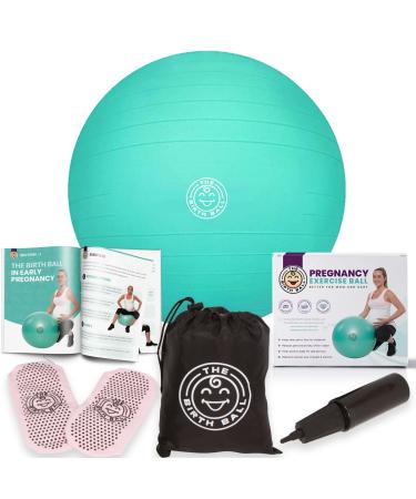 The Birth Ball - Birthing Ball for Pregnancy & Labor - 18 Page Pregnancy Ball Exercises Guide by Trimester - Non Slip Socks - How to Dilate, Induce, & Reposition Baby for Mom Mint Green 65 cm