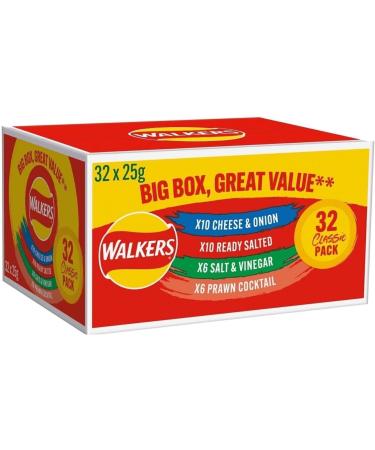 Golden Wonder Fully Flavoured Blue Box And Walkers Big Red Box Cheese and Onion Salt and Vinegar Smoky Bacon Ready Salted Prawn Cocktails 32pkx25g Each Box/Total 64 Individual Bags | By IDEAONIC - Buy Online on GoSupps.com