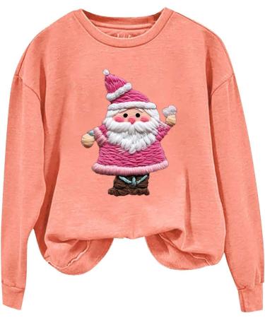 Plus Size Women Pink Christmas Tree Graphic Merry Christmas Sweatshirt Xmas Christmas Long Sleeve Casual Pullover Tops Large New Release04_orange - Buy Online on GoSupps.com
