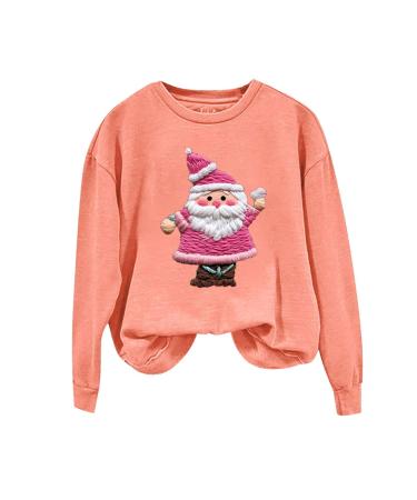 Plus Size Women Pink Christmas Tree Graphic Merry Christmas Sweatshirt Xmas Christmas Long Sleeve Casual Pullover Tops Large New Release04_orange