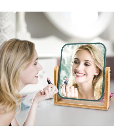 Double Sided 1x/3x Magnification Vanity Makeup Mirror with Bamboo Stand - Portable 360 Rotation Desk Mirror for Makeup - 8 Small Standing Mirror for Desk in Green - Buy Online on GoSupps.com