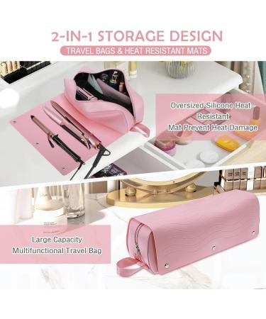 2 in 1 Hair Tools Travel Bag - Heat Resistant Silicone Mat for Flat Irons Curling Irons & Hair Dryers - Oversize Portable Styling Essentials for Women - Buy Online on GoSupps.com