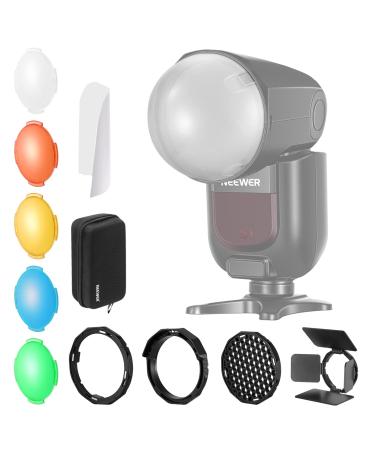 NEEWER Z1 Round Head Flash Accessories Kit for Z1-S, Z1-N, Z1-C Speedlite, Includes Barndoor, Honeycomb Grid, Gel Color Filters, Dome Diffuser, Diffuser Panel, Bounce Diffuser, Carrying Bag, GM-M1