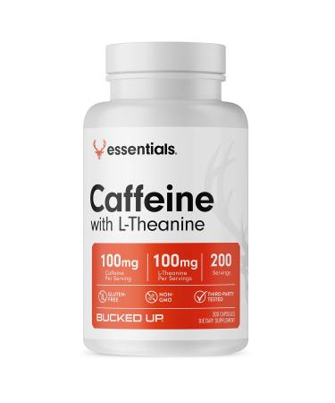 Bucked Up Caffeine with L-Theanine | 100mg Caffeine + 100mg L-Theanine per Serving | Non-GMO | Gluten-Free | Third-Party Tested Energy Support Supplement - 200 Servings (200 Capsules)