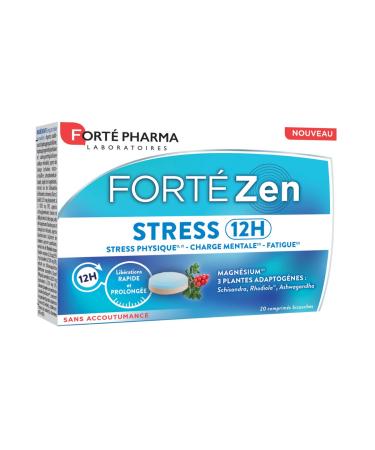 Forté Pharma - Forté Zen Stress 12H - Adult Fatigue Extended Release Dietary Supplement - Vitamin B6, Magnesium, Rhodiola, Ashwagandha, Spirulina - 20 Two-Layer Tablets, 1/Day