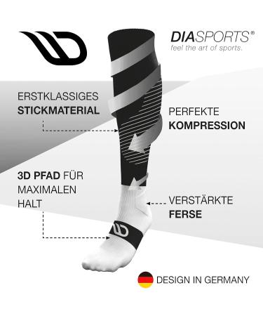 Buy Diasports Runstars Compression Socks for Sports - Premium Black/White for Running Marathon & Triathlon - Men & Women - Size L - Buy Online on GoSupps.com