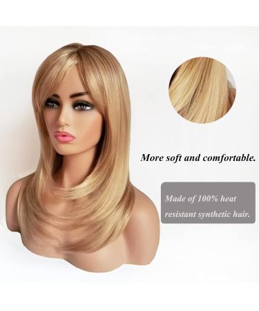 Natural Ombre Blonde Straight Wig - Long Bob Hair Wig with Side Bangs & Wig Cap for Women - 21 Inch - Buy Online on GoSupps.com