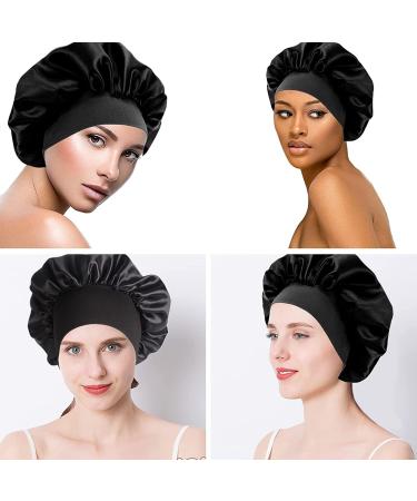 2 Pack Women's Shower Caps - Soft Sleep Bonnet with Wide Elastic Band | Comfortable Night Head Cover - Buy Online on GoSupps.com