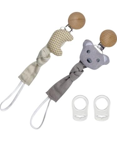 Lichuanuk 2 piece of baby pacifier chain pacifier chain fabric set with beech wood clip for boys and girls for all baby bite toys with 2 pieces of pacifier rings