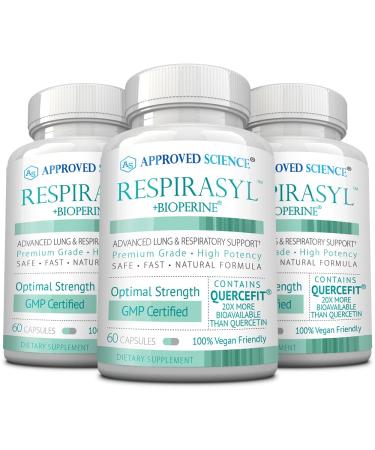 Approved Science Respirasyl - Lung and Respiratory Support - with Quercefit, Vitamins A,C,D, BioPerine - 3 Month Supply - Made in The USA