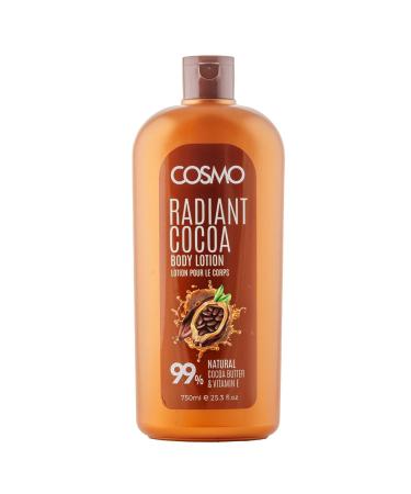 Cosmo Skin Care Radiant Cocoa Body Lotion 750ml/25.5fl.oz, Cocoa Butter & Vitamin E Extract, Face & Body Lotion, Nourishes, Hydrates, Moisturizes, Non Greasy Formula, Long Lasting, For All Skin Types