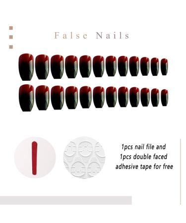 Funyrich Coffin Press on Nails - Black Long Full Cover Fake Nails | Glossy Ombre Gradient Design | Artificial False Nail for Women and Girls (24Pcs) - Buy Online on GoSupps.com