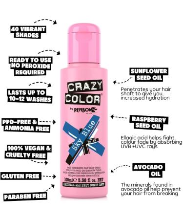 Crazy Color Vibrant Sky Blue Semi-Permanent Hair Dye - 200ml | Vegan Formula, No Bleach or Ammonia - Buy Online on GoSupps.com