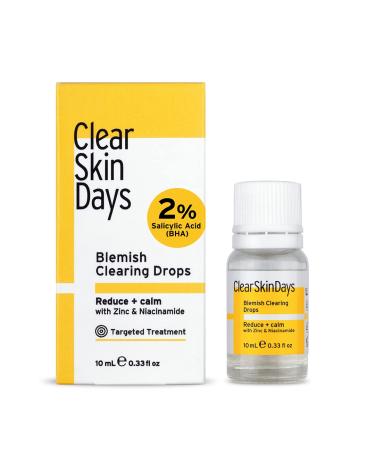 Clear Skin Days 2% Niacinamide 2% Salicylic Acid & 1% Zinc Spot Pimple & Acne Treatment - Blemish Clearing Drops - Reduce Breakouts Calm and Repair Skin 10ml