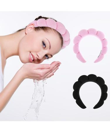 YUXIANLB Spa Headbands for Women Set of 2 Sponge Headband for Washing Face or Facial Skincare Headband Makeup Headbands for Women Terry Towel Cloth Fabric Puffy Shower Hair Accessory(Pink Black) Pink & Black 2 - Buy Online on GoSupps.com