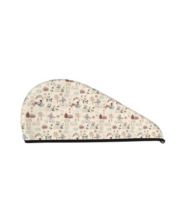 Cute Animals in Autumn Forest Microfiber Hair Towel Soft Super Absorbent Hair Towel Wrap for Women Coral Velvet Quick Dry Hair Cap for Long Curly and Thick Hair