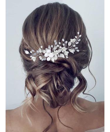 Vakkery Bridal Wedding Hair Comb Silver Pearl Hair Clips Hairpieces Flower Bridal Hair Accessories for Women and Girls - Buy Online on GoSupps.com