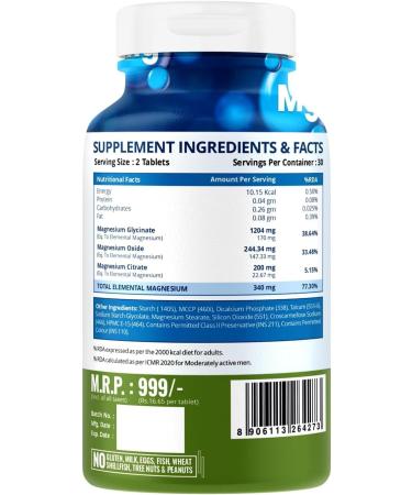 Magnesium Citrate + Glycinate 1648 mg Supplement for Men and Women - 60 Veg Tablets - Buy Online on GoSupps.com