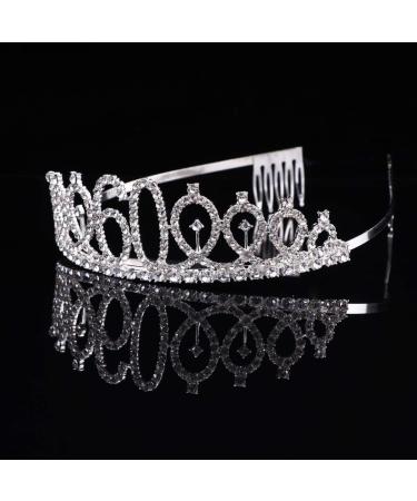 Minkissy 60th Birthday Tiara Crystal Crown Rhinestone Princess Birthday Crown Hair Accessories Happy 60th Birthday Crown Tiara for Women Ladies - Buy Online on GoSupps.com