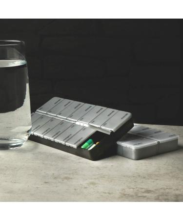 COM-FOUR 2x Drug Doser - Weekly Medication Organizer Box - Pill Box with 2 Compartments - 7-Day Tablet Storage - Black/Silver (Set of 2) - Buy Online on GoSupps.com