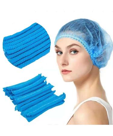 COOBL 100 PCS Disposable Anti-Dust Protective Hair Net Disposable Bouffant Caps for Hospital salon Catering laboratory Blue 19 In