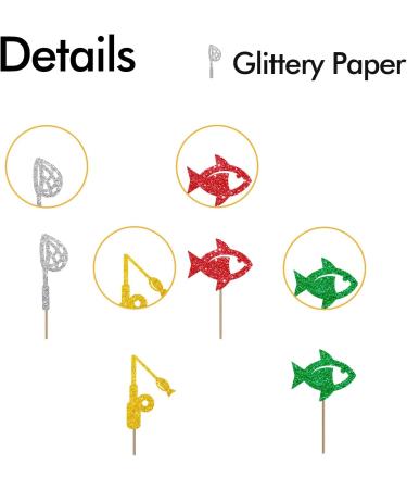 Fishing Cupcake Toppers Fish Cupcake Toppers Trammel/Fishing Net/Fishing Rod Sign Dessert Picks Fisher Fisherman Birthday Party Decoration - Green & Gold Glitter - Buy Online on GoSupps.com