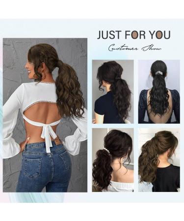 Premium Black Ponytail Extension with Side Clip-in Bangs - 50cm Long Curly Real Hair Hairpiece - Buy Online on GoSupps.com
