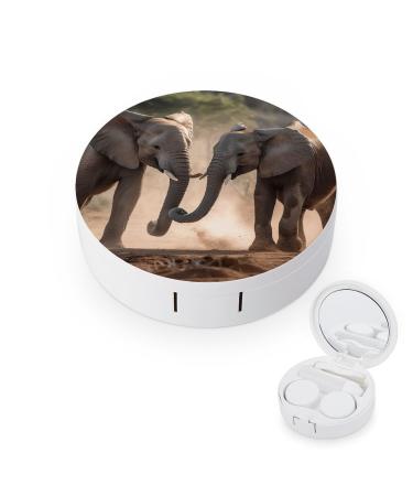 Contact Lens Case Two Elephants Playing Portable Travel Contact Lens Box Contact Lens Storage Box