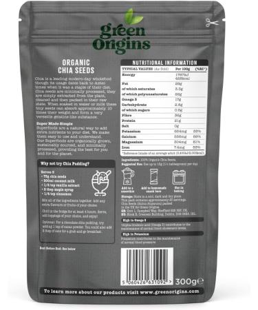 Green Origins Organic Chia Seeds Raw 300g - Buy Online on GoSupps.com