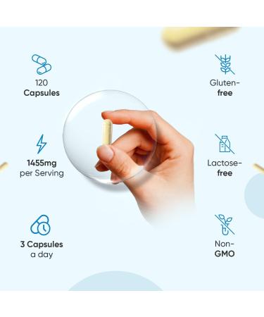 Marine Collagen Advanced Capsules 1455mg - 120 Capsules - Type 1 & 3 Collagen Supplements for Women & Men - Hydrolysed Fish Peptides Complex with Hyaluronic Acid Vitamin C Zinc & CoQ10 - Buy Online on GoSupps.com