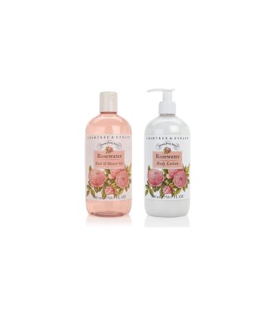Crabtree and Evelyn Drawn from Nature Rosewater set. Bath & Shower Gel and Body Lotion (each 16.9 fl oz)