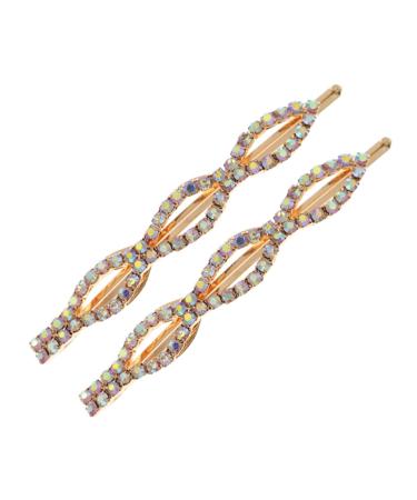 Housoutil 1 Pair Ab Diamond Bangs Hairpin Rhinestone Hair Clip Bridal Hair Pin Hair Rhinestones Diamond Hair Clips Rhinestones Bobby Pin Rhinestone Barrettes Girl Manual Headgear Alloy