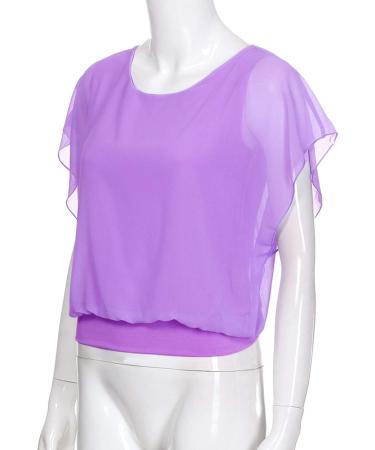 Buy Women's Loose Short Sleeve Linen Blouse - Stylish Purple T-Shirt Tops - J208 - Buy Online on GoSupps.com