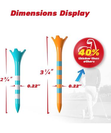 SAPLIZE Ultra Thick Plastic Golf Tees 50/100 Pack - 2-3/4 & 3-1/4 Inch for Stability and Durability - Reduce Friction - Includes 25pcs of Each Size - Buy Online on GoSupps.com
