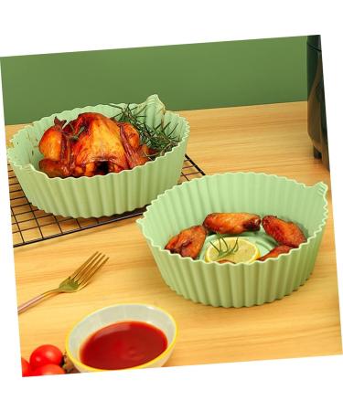 Zerodeko Air Fryer Pan Toaster Oven Pan Non Stick Baking Pan Oven Liner Silicone Air Fryer Mat Basket Round Green 19X19X6CM - Buy Online on GoSupps.com
