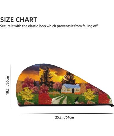 Hair Towel Wrap - Quick Drying Towel Turban with Button | Fall Village Scenery Design - Buy Online on GoSupps.com