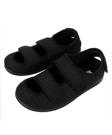 LEEWEE Diabetic Slippers Extra Wide Adjustable Sandals Mesh Breathable Wide Sneakers Non Slip Cushioned for Swollen Feet Edema Widening Walking Shoes Bunions Plantar Fasciitis Osteoarthritis Black 46 46 Black
