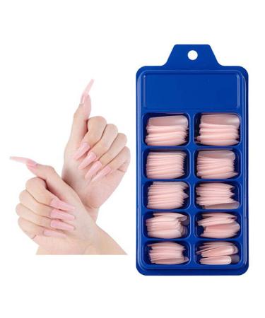 Nude Pink Long Coffin False Nails - 100pc Colored Acrylic Tips for Women & Girls | Press on Ballerina Shape Manicure DIY - Buy Online on GoSupps.com