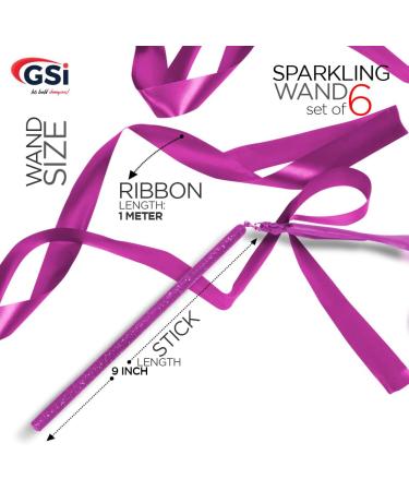 GSI 6 Pack Multicolor Sparkling Gymnastic Ribbon Wands - 9 Stick, 1 Meter Ribbon for Gym Training, Circus Dance, Baton Twirling - Dancing Streamers - Buy Online on GoSupps.com