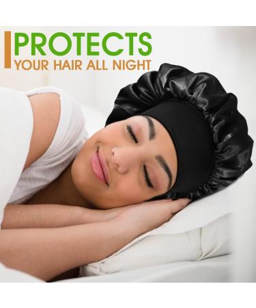 BIZBUY 3 Pack Satin Bonnet Hair Bonnet for Sleeping Night Hair Sleeping Caps with Wide Elastic Band Silk Bonnet is Suitable for Long Straight and Curly Hair. Black+Red+Purple - Buy Online on GoSupps.com