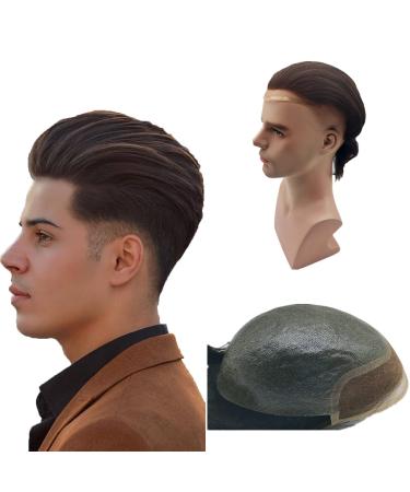 Real hair toupet for men hair parts nlw European real hair replacement system for men real hair PU skin with lace front toupet natural hairline men hair part 10x8 "(#2 deep brown) - Buy Online on GoSupps.com