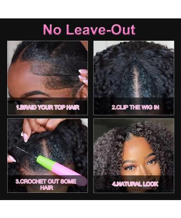 4GIRL4EVER Curly V-Part Human Hair Wig for Black Women - 14 Inch Upgrade Glueless U-Part Kinky Curly Wig 180% Density - Natural Black - Buy Online on GoSupps.com