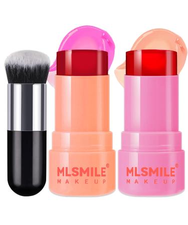2PCS Cooling Water Jelly Tint Blush Stick Lips Stain Moisturizing Natural Sheer Cheeks Eyes Makeup for Women Bulidable Watercolor Glossy Longlasting Non-Stick Face Blusher Coral and Berry Coral and Berry 1.01 Ounce (Pack of 3)